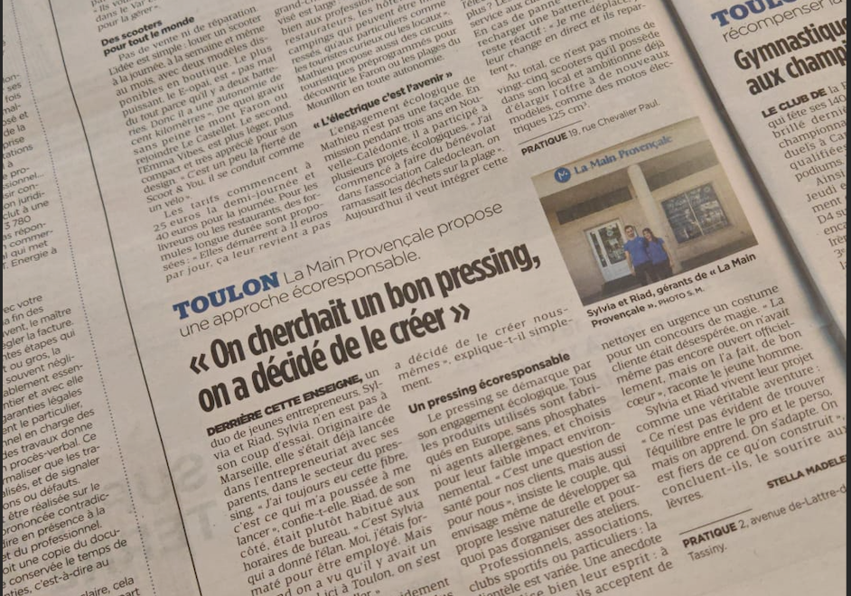 C’est avec une immense fierté et un véritable honneur que La Main Provençale a été mise à l’honneur dans les colonnes de Var Matin, le quotidien de référence du Sud-Est.